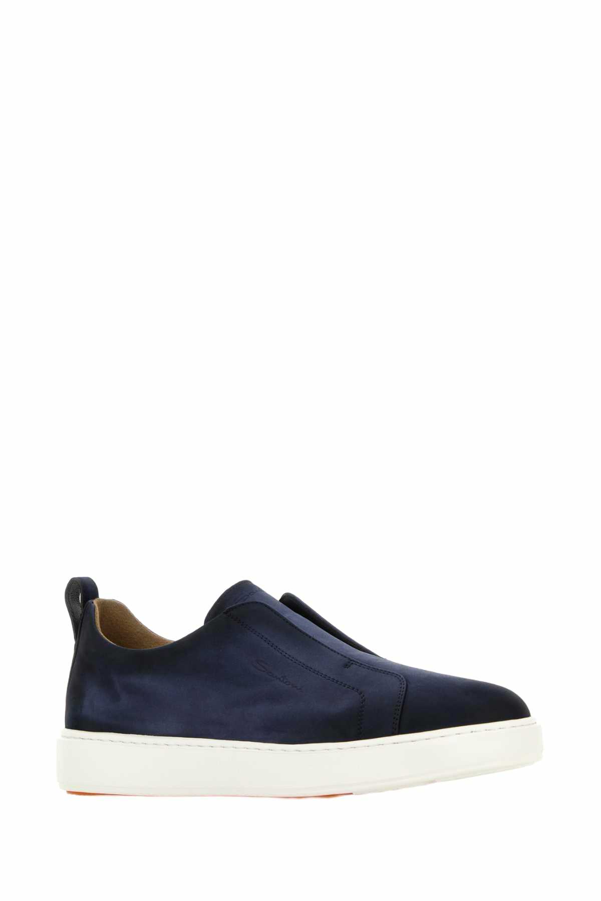Santoni Navy Blue Suede Victory Slip Ons