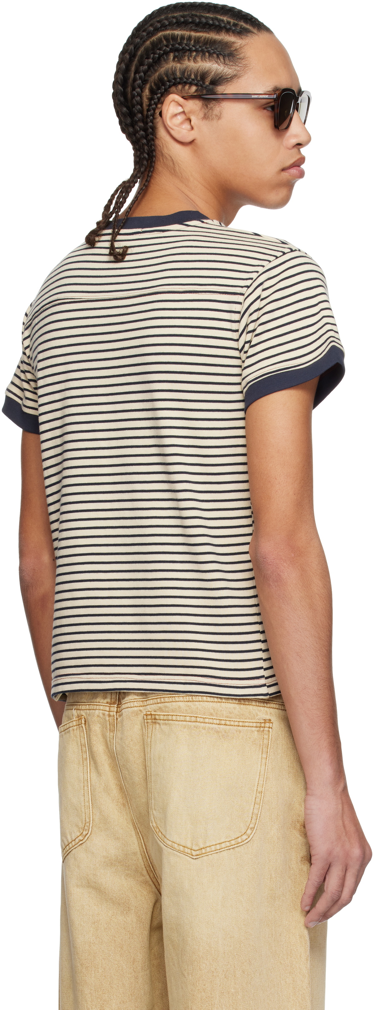 Carter Young Beige & Navy Striped Football T-shirt