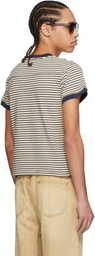 Carter Young Beige & Navy Striped Football T-shirt