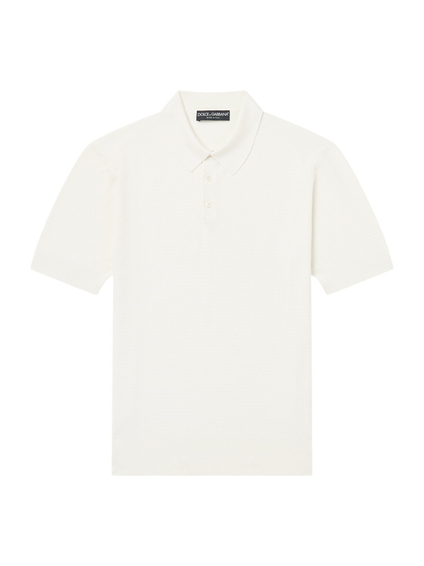 Photo: Dolce&Gabbana - Logo-Embroidered Knitted Silk Polo Shirt - White