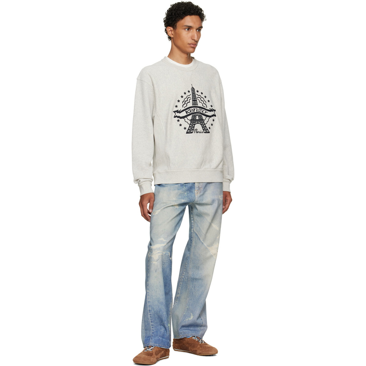 Kenzo Gray Kenzo Paris 'KENZO Eiffel Tower Design' Cotton Sweatshirt