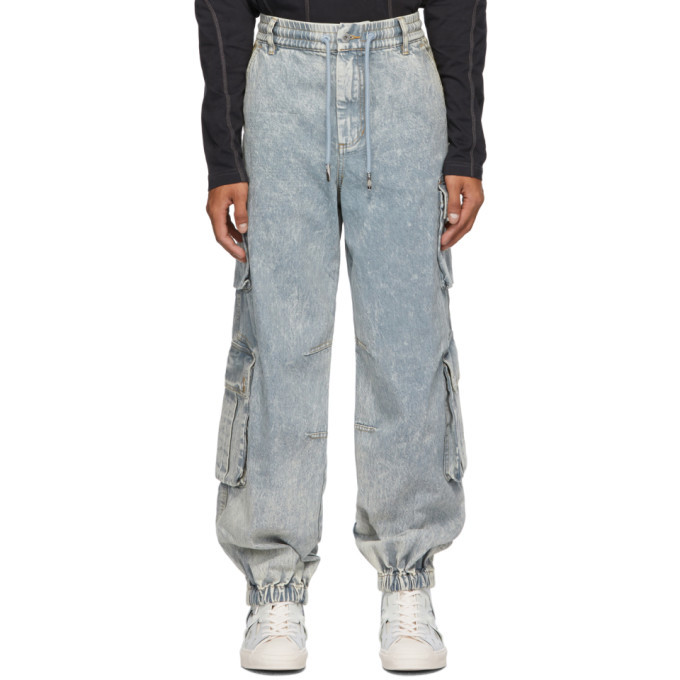 パンツ feng chen wang DOUBLE WAIST DENIM CARGO Feng Chen Wang Blue Denim Cargo Pants Feng Chen Wang