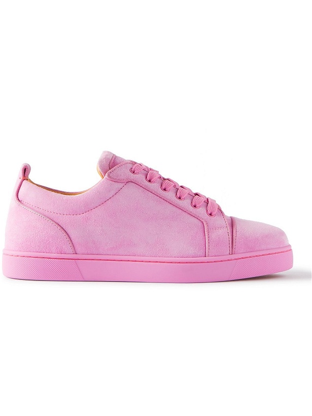 Photo: Christian Louboutin - Louis Junior Orlato Grosgrain-Trimmed Suede Sneakers - Pink