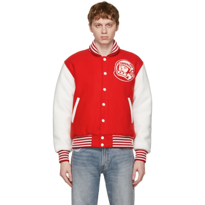 Photo: Billionaire Boys Club Red and White Astro Varsity Jacket