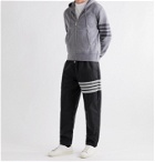 THOM BROWNE - Tapered Striped Mesh-Trimmed Nylon-Ripstop Track Pants - Black