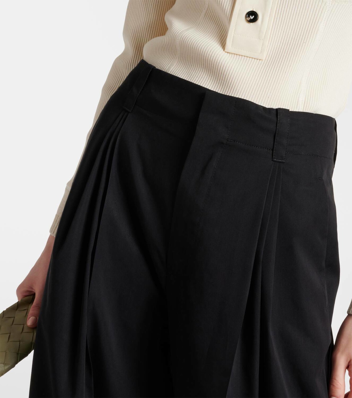 パンツ BOTTEGA VENETA COTTON AND SILK WIDE-LEG PANTS High-rise cotton and silk wide-leg pants in white - Bottega