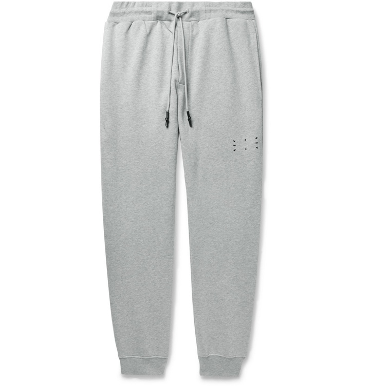 Photo: MCQ - Tapered Appliquéd Mélange Loopback Cotton-Jersey Sweatpants - Gray