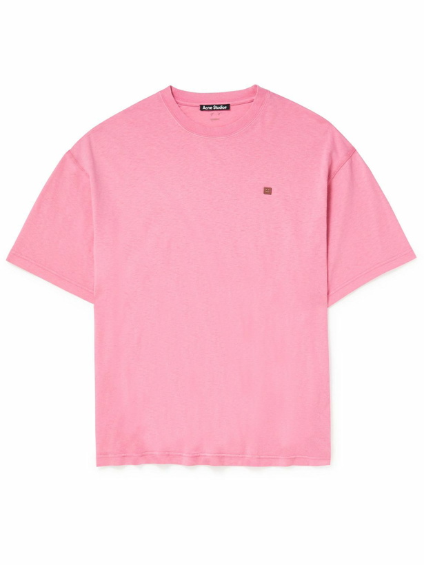 Photo: Acne Studios - Exford Logo-Appliquéd Garment-Dyed Cotton-Jersey T-Shirt - Pink