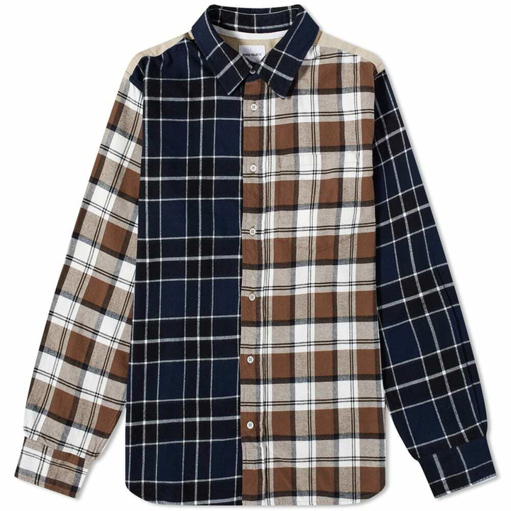 Photo: Norse Projects Men's Algot Mixed Flannel Check Shirt in Dark Navy