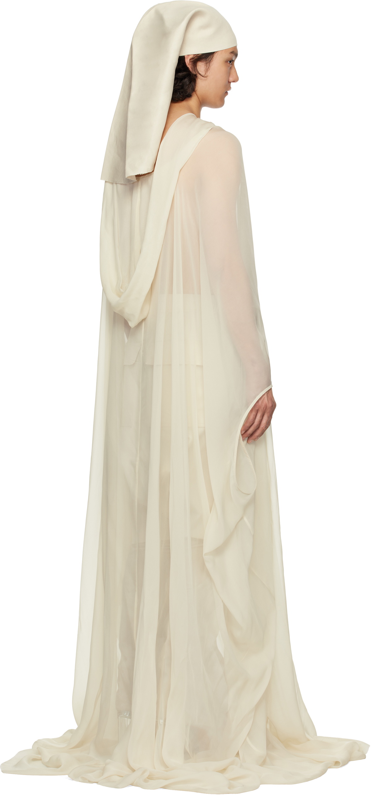 Rick Owens Off-White Hollywood Hooded Kaftan Pullover Coat