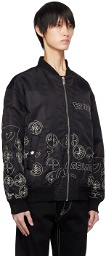 Evisu Black Embroidered Bomber Jacket