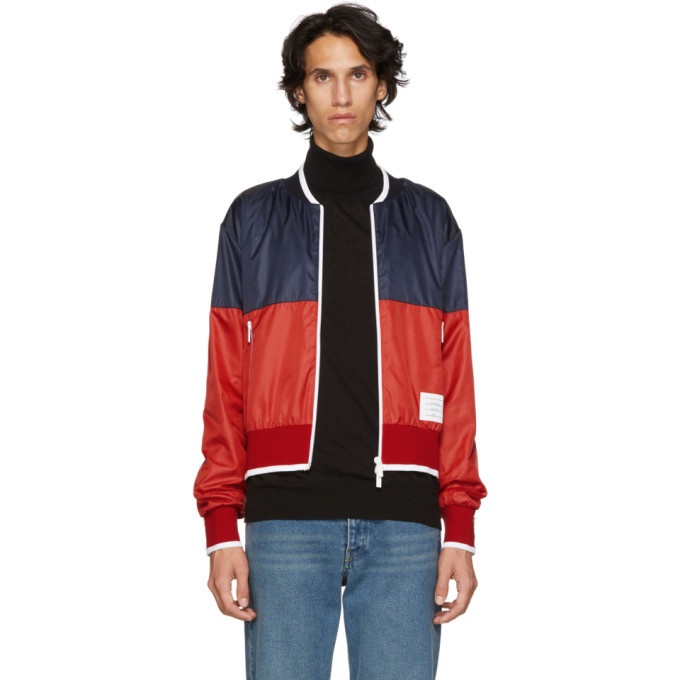 Photo: Thom Browne Navy and Red Ripstop Bomber Jacket