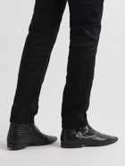 SAINT LAURENT - Dixon Croc-Effect Leather Boots - Black
