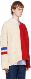 Charles Jeffrey Loverboy Off-White & Red College Cricket Sweater