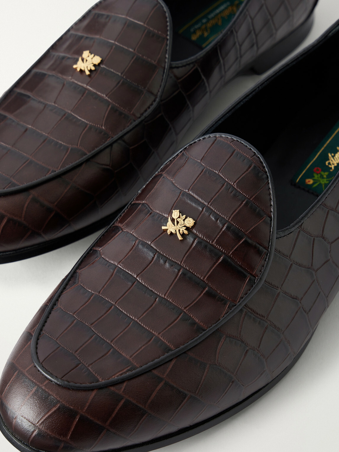 Aimé Leon Dore - Logo-Embellished Croc-Effect Leather Loafers - Brown
