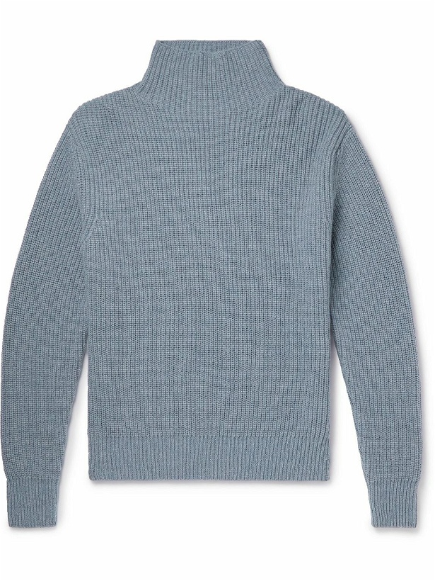 Photo: Mr P. - Stand-Collar Ribbed Virgin Wool Sweater - Blue