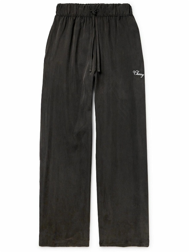 Photo: Cherry Los Angeles - Wide-Leg Logo-Embroidered TENCEL™ Lyocell Trousers - Blue