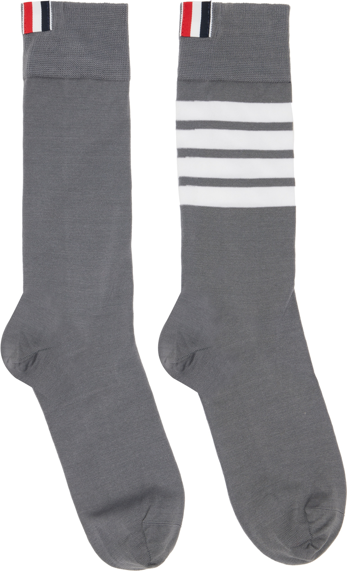 Thom Browne Gray Cotton 4-Bar Mid Calf Socks