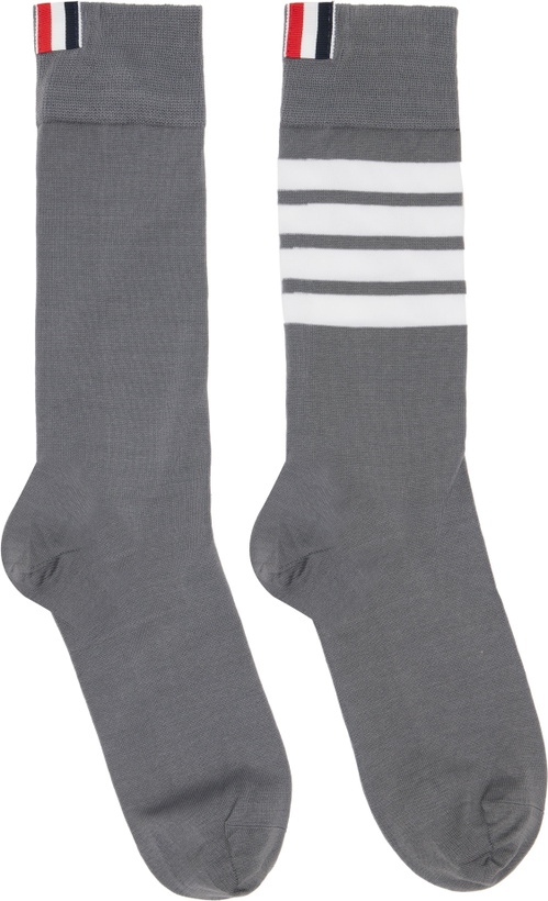 Photo: Thom Browne Gray Cotton 4-Bar Mid Calf Socks