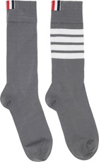 Thom Browne Gray Cotton 4-Bar Mid Calf Socks