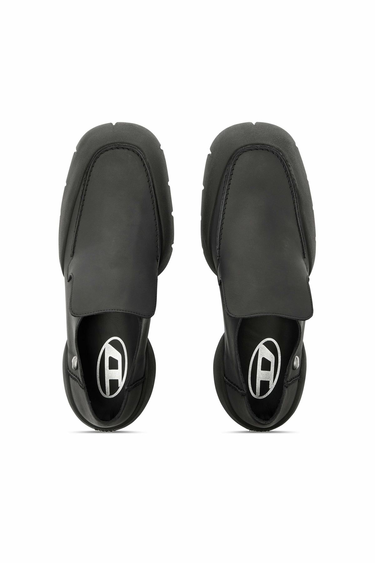 Diesel D-Mathieu-Brushed leather loafer with rubber sole - Moccasins and Mules Mens in Black
