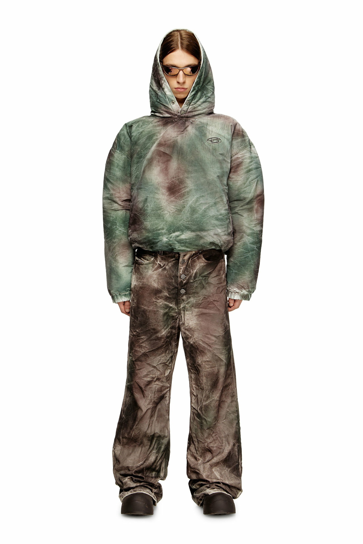 Diesel Puffy hooded jacket in camo nylon - Winter Jackets - Unisex - Multicolor