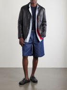 LOEWE - Wide-Leg Anagram-Detailed Cotton-Chambray Drawstring Shorts - Blue