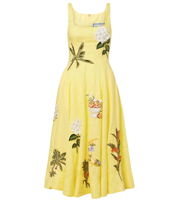 Photo: Agua by Agua Bendita Frontera patch-appliqué linen midi dress