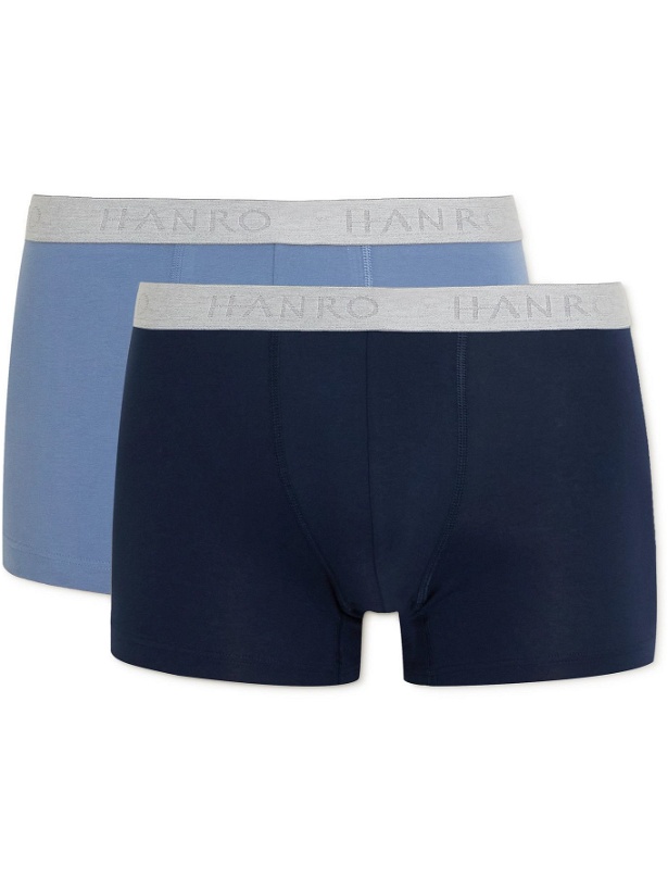 Photo: Hanro - Two-Pack Stretch-Cotton Boxer Briefs - Blue
