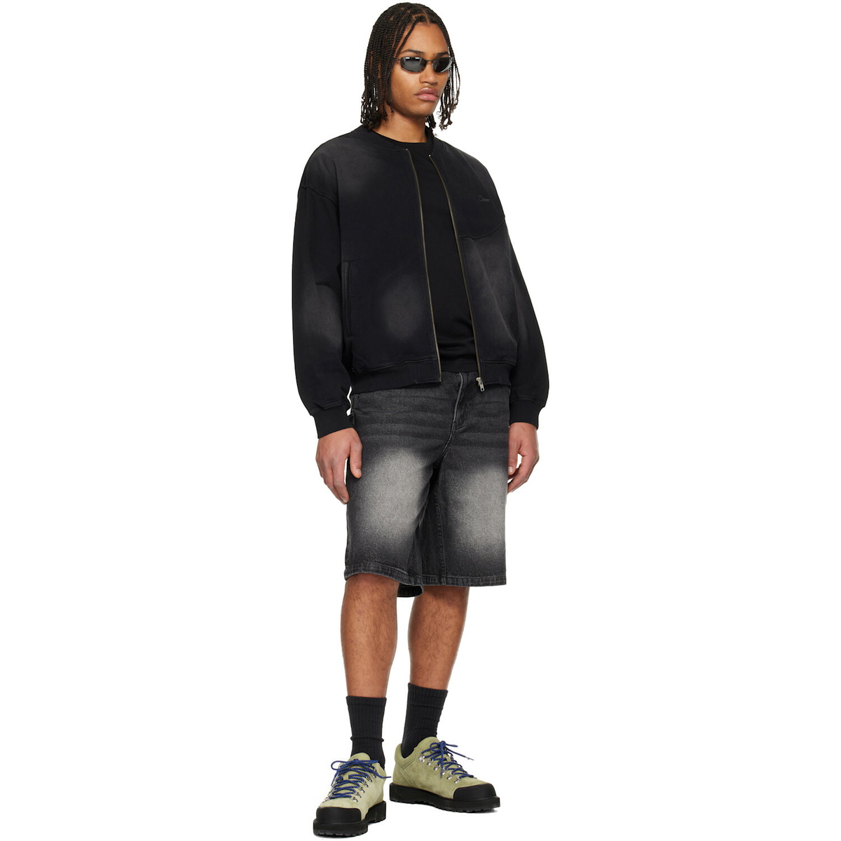 Dime Black Faded Fleece Bomber Jacket