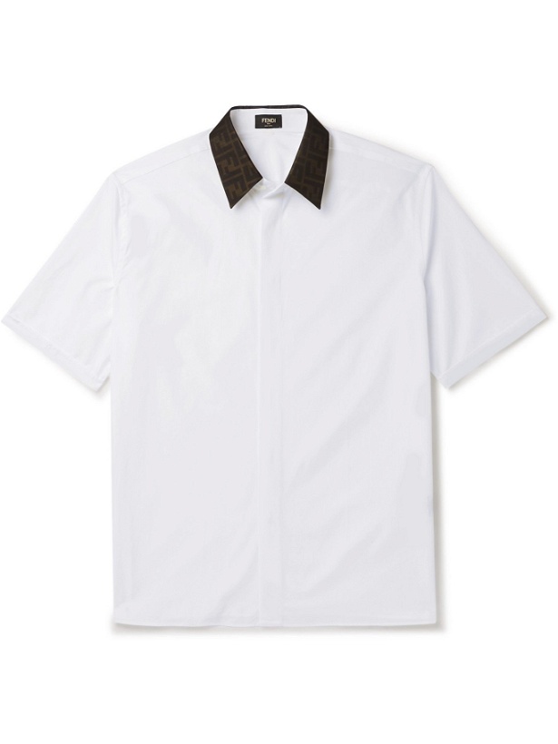Photo: FENDI - Logo-Print Silk Satin-Trimmed Cotton Shirt - White