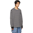 Juun.J Black and White Striped Embroidered Circle Logo Long Sleeve T-Shirt