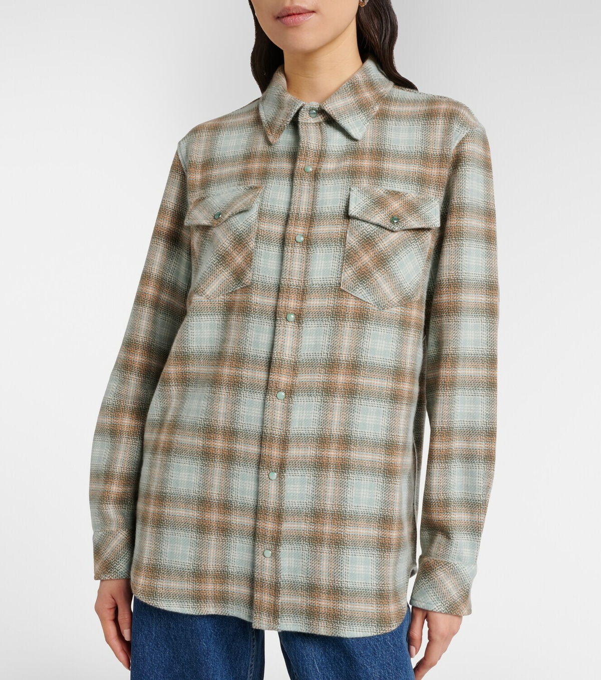 God's True Cashmere Joy Tartan cashmere shirt with emerald