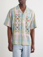 Kardo - Ronen Camp-Collar Floral-Embroidered Checked Cotton and Linen-Blend Shirt - Multi