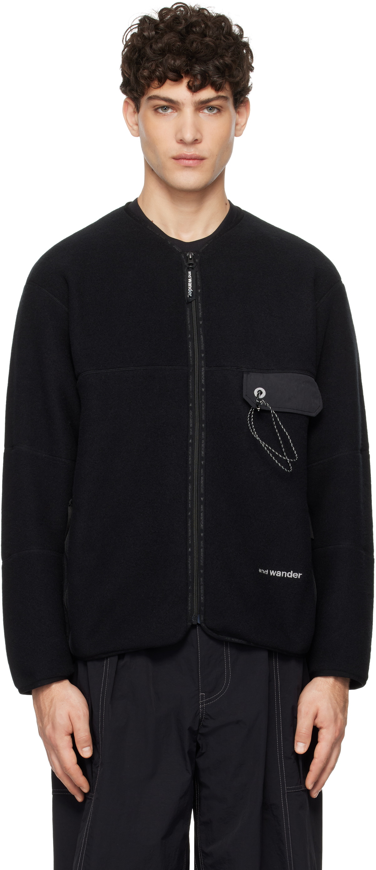 and wander Black Wool Fleece Cardigan