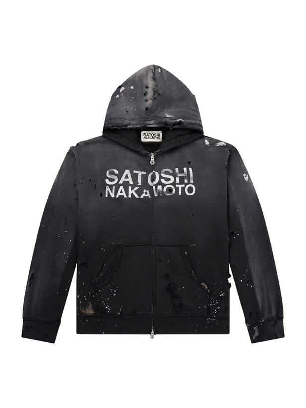 Photo: Satoshi Nakamoto - Luke Logo-Printed Cotton-Fleece Zip-Up Hoodie - Black