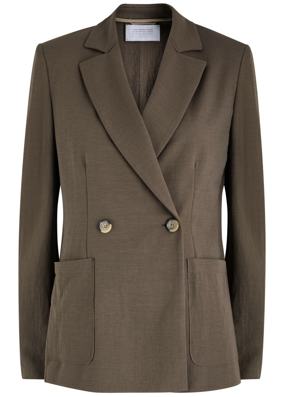 Harris Wharf London Double-breasted Woven Blazer Dark Grey