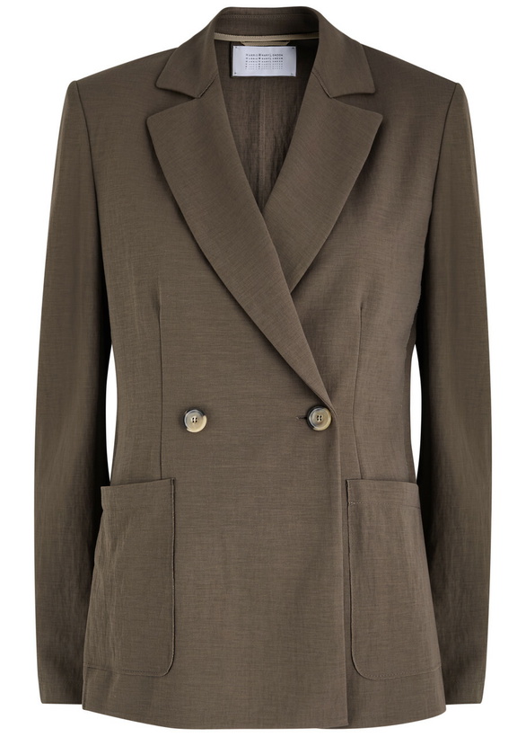 Photo: Harris Wharf London Double-breasted Woven Blazer Dark Grey
