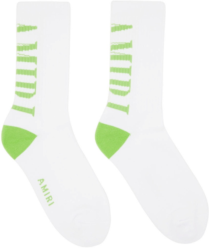 Photo: AMIRI White & Green Vertical Core Socks