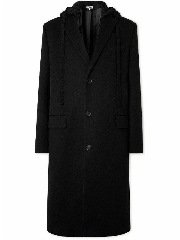 Photo: LOEWE - Wool-Blend Jersey-Trimmed Wool and Cashmere-Blend Hooded Coat - Black