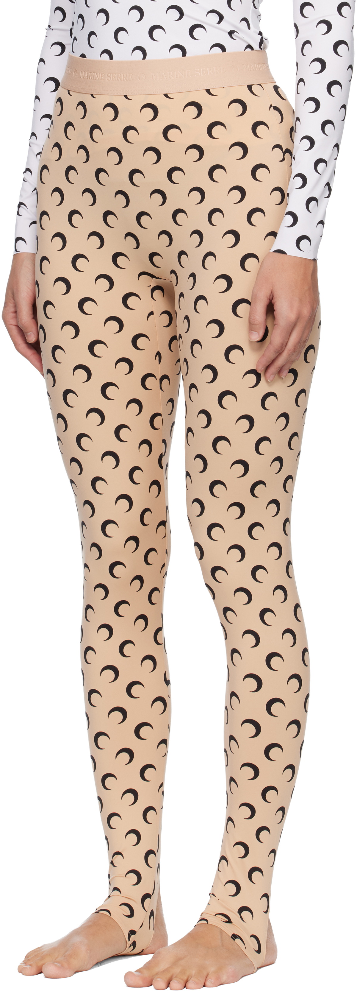 Marine Serre Beige Recycled Moon Jersey Stirrup Leggings