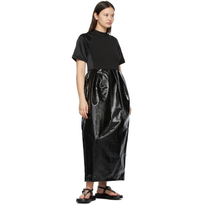 Meryll Rogge Black Patent Linen Long Dress 