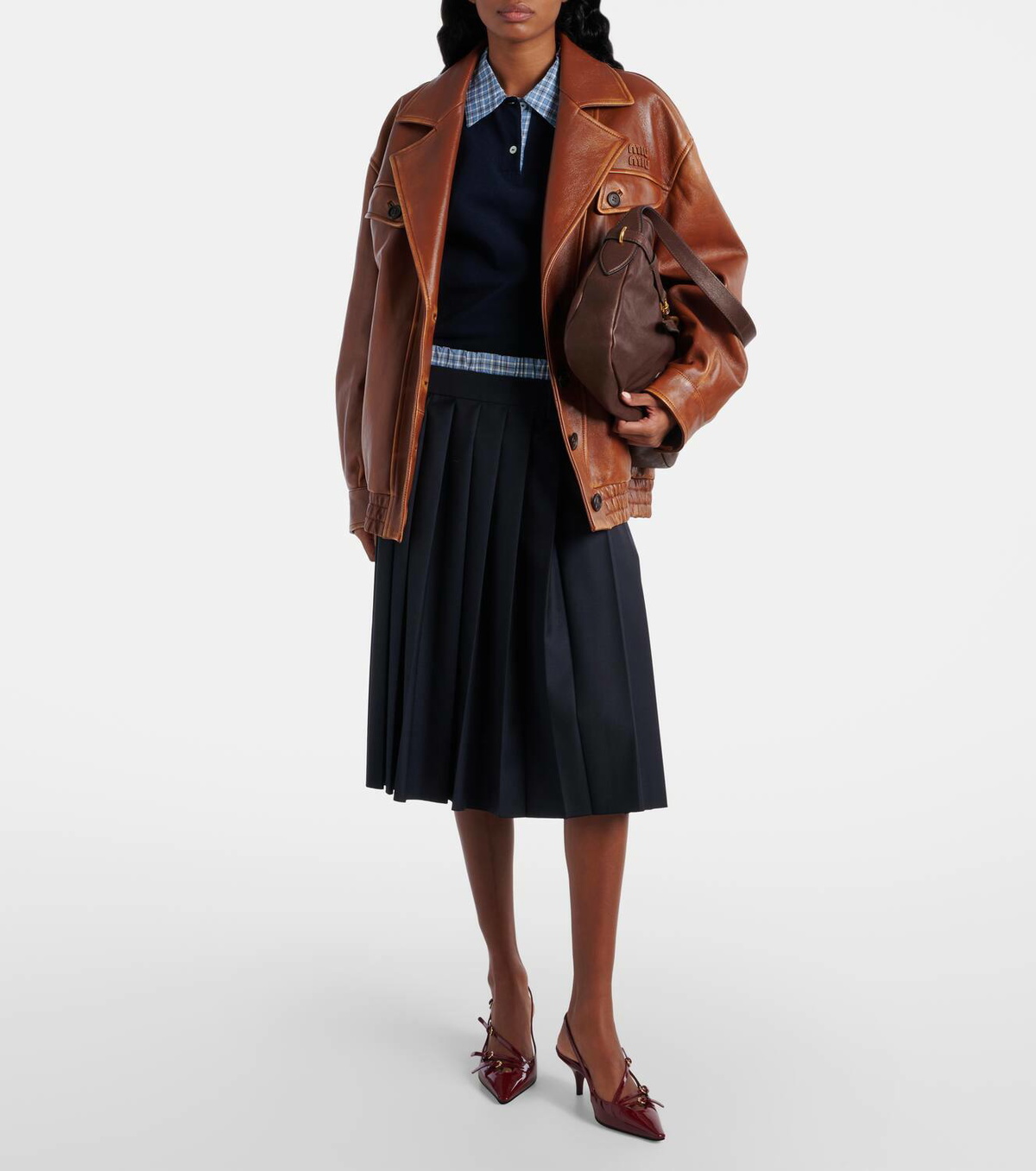 Miu Miu Pleated wool midi skirt