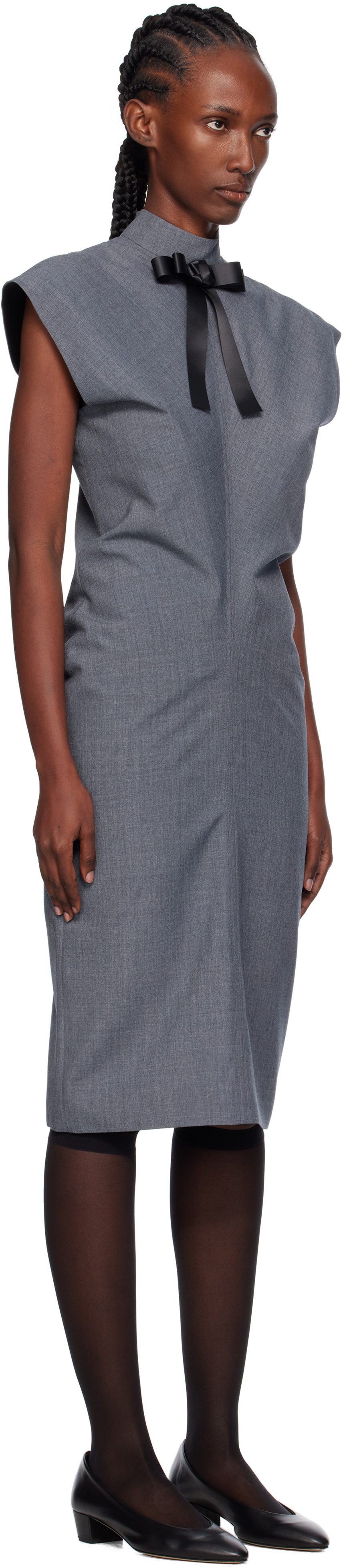 AO Yes Gray Ribbon Tie Bias Cut Midi Dress