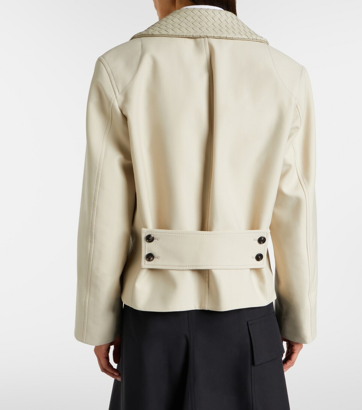 Bottega Veneta Intrecciato striped wool and cotton peacoat