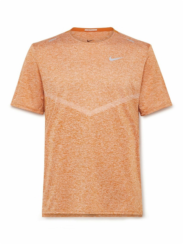 Photo: Nike Running - Rise 365 Logo-Print Space-Dyed Dri-FIT Running T-Shirt - Orange