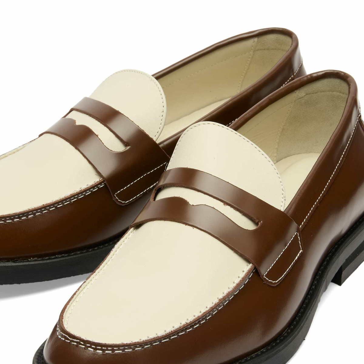Duke + Dexter Men's Wilde Penny Loafer in Chestnut/White