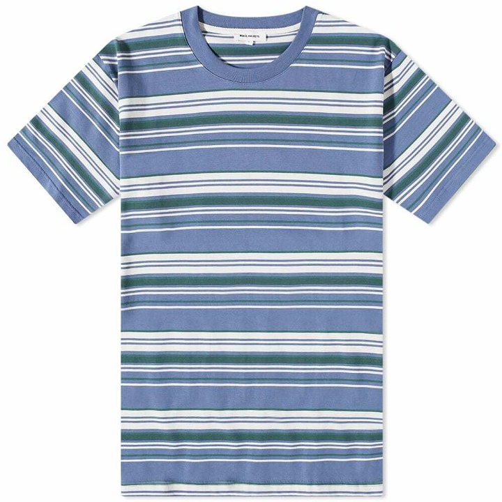 Photo: Norse Projects Men's Johannes Weekend Stripe T-Shirt in Calcite Blue