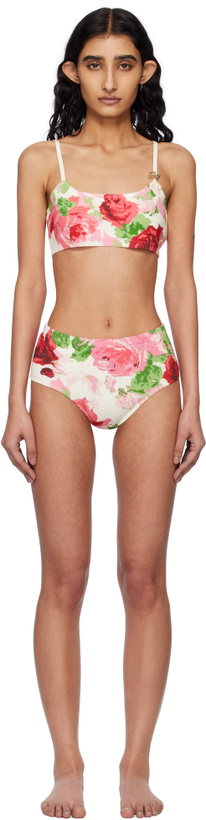 Photo: Blumarine Off-White & Pink Peony-Printed Viscose Bikini