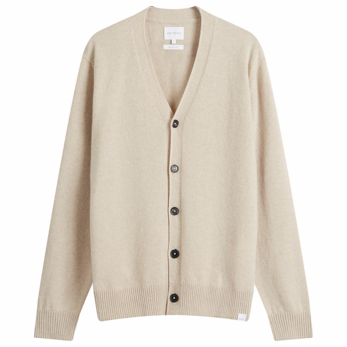 Norse Projects Men's Standard Lambswool Knit Cardigan in Oatmeal